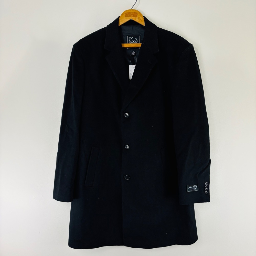 Jos. A. Bank Executive Mens Black Wool Blend Overcoat Pea Coat 42R